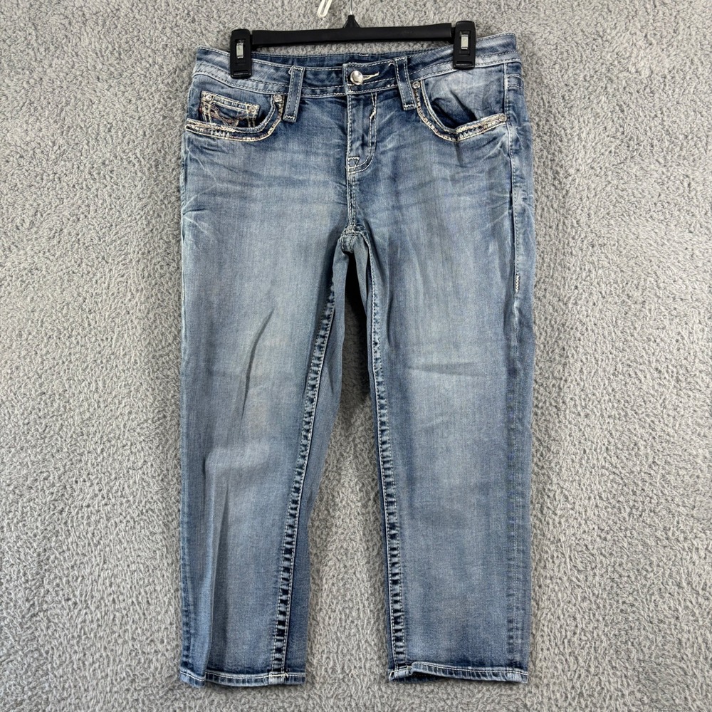 Vigoss Chelsea Capri Jeans Women 7/8 L21 Heritage Fit Medium Wash Rhinestone Y2K